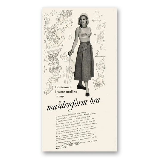 1949 Maidenform Undergarments I Dreamed I Went Strolling In Vintage Magazine Print Ad