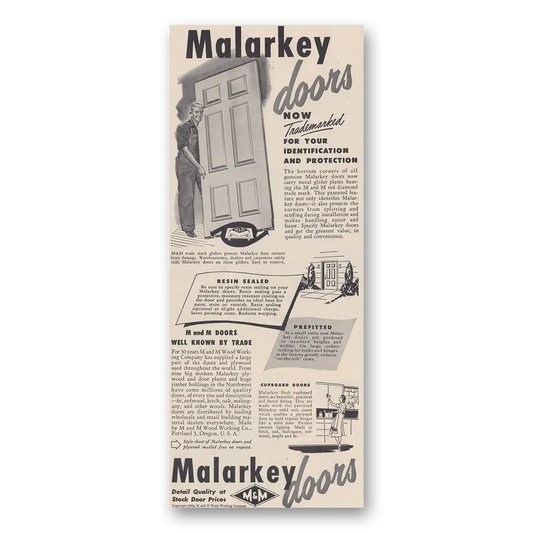 1949 Malarkey Doors Trademarked for Your Identification Vintage Magazine Print Ad