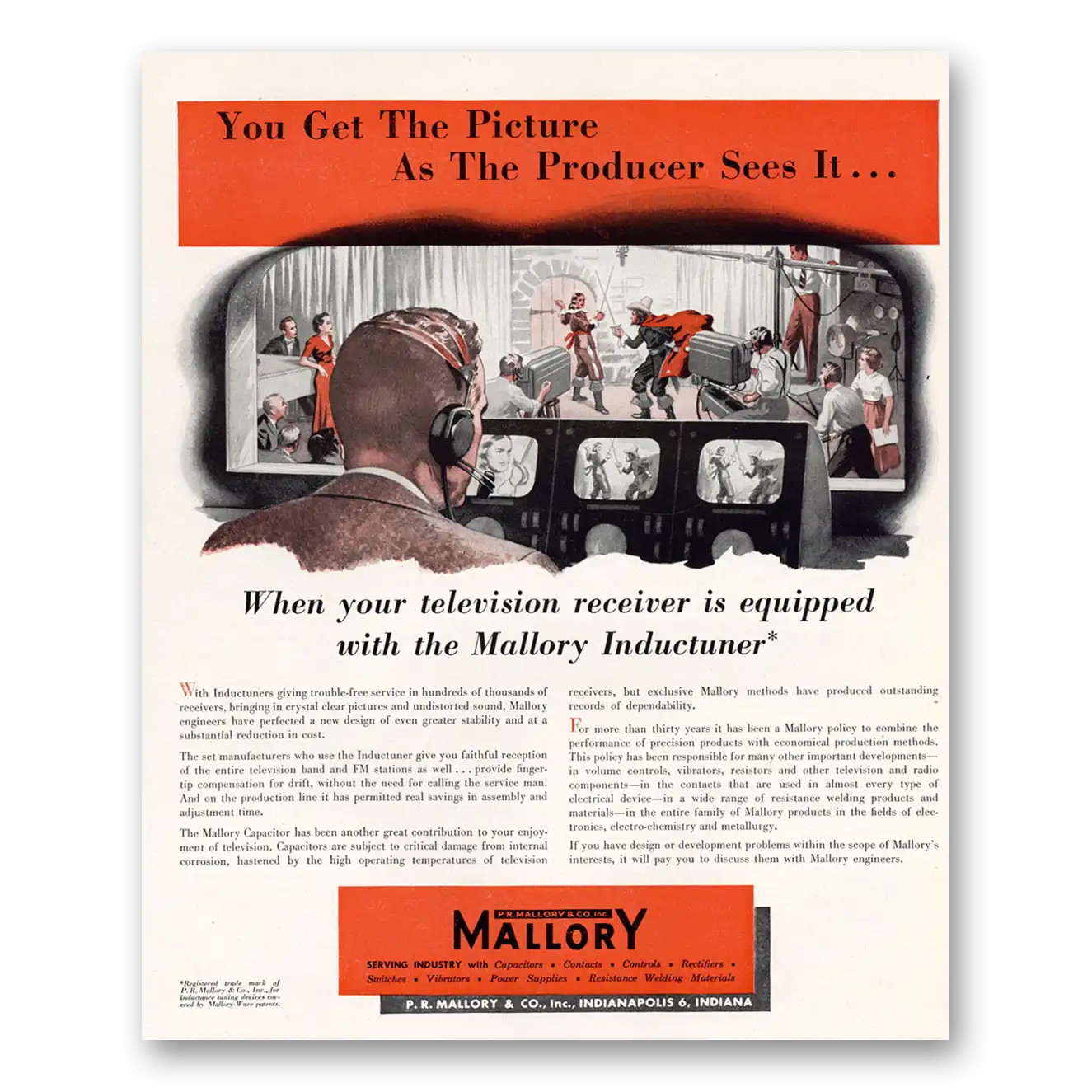 1949 Mallory Inductuner Get the Picture as the Producer Sees It Vintage Magazine Print Ad