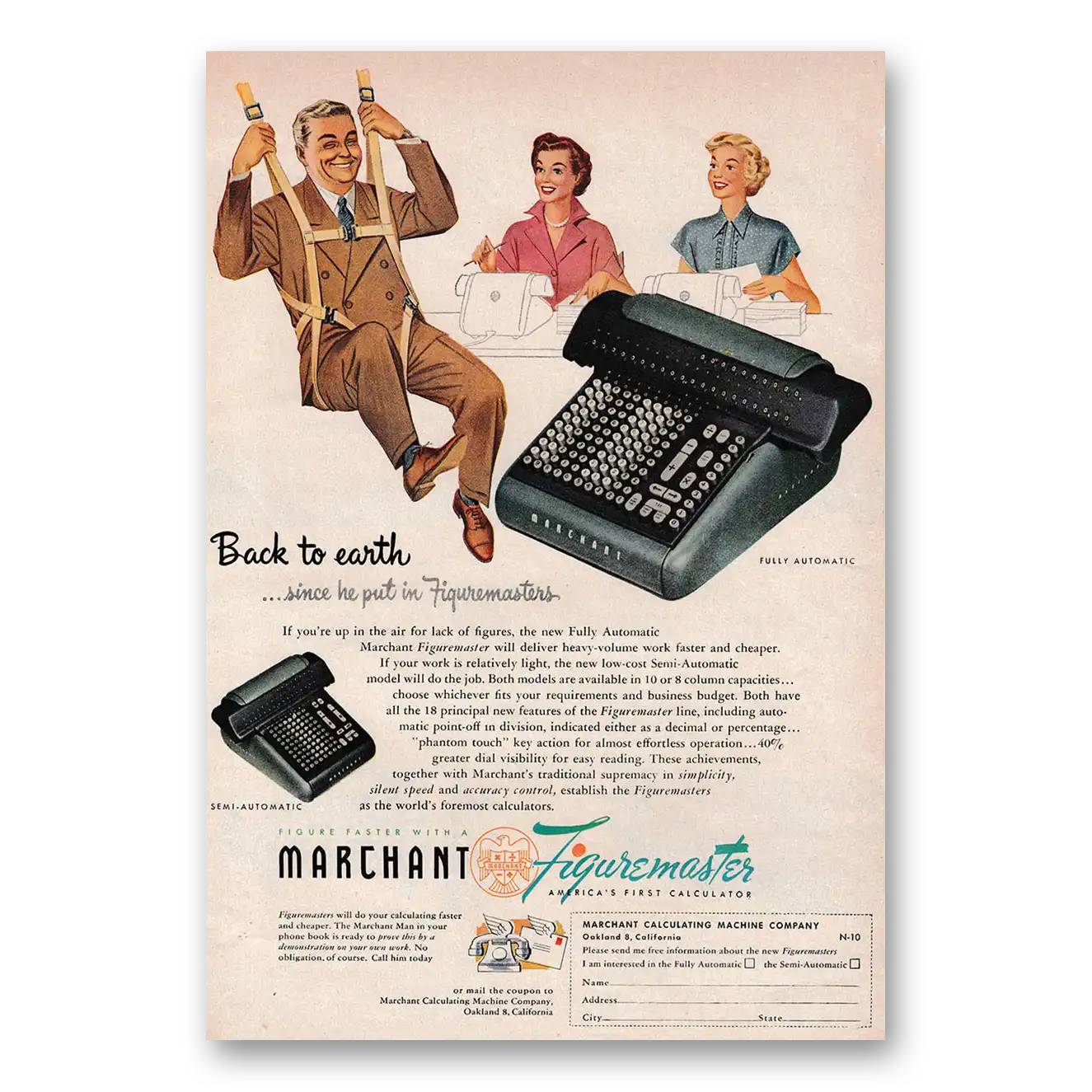 1949 Marchant Figurematic Calculator Figuremaster Back to Earth Vintage Magazine Print Ad