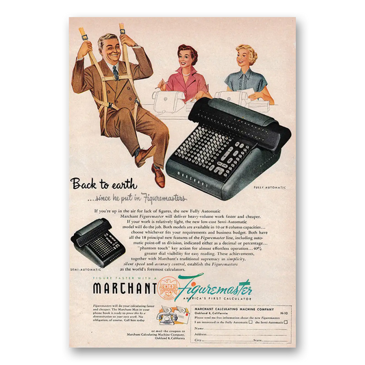 1949 Marchant Figurematic Calculator Figuremaster Back to Earth Vintage Magazine Print Ad