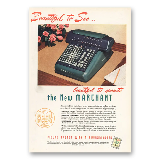 1949 Marchant Figurematic Calculator Adding Machine Beautiful to See Vintage Magazine Print Ad