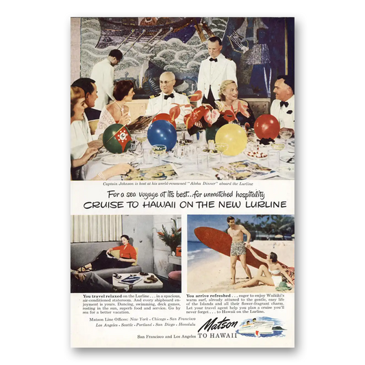 1949 Matson Line Cruise to Hawaii On the New Lurline Vintage Magazine Print Ad