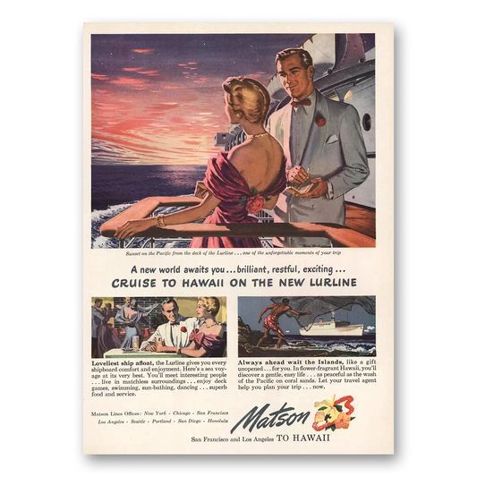 1949 Matson Line Cruise to Hawaii Lurline Vintage Magazine Print Ad