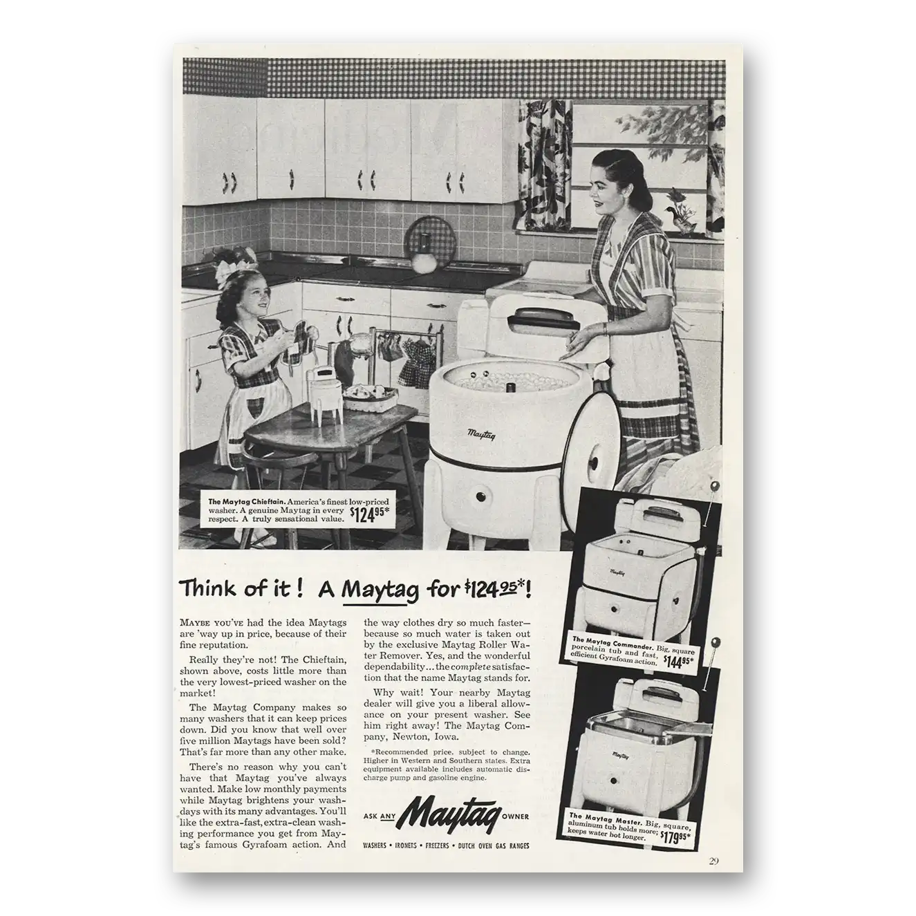 1949 Maytag Washer Chieftain Washer Think of It Vintage Magazine Print Ad