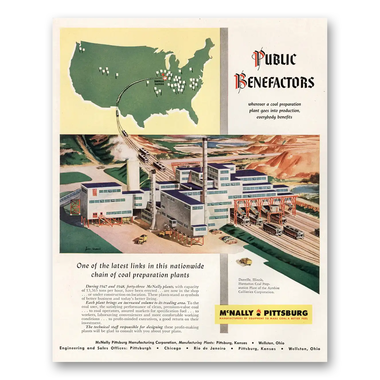 1949 McNally Pittsburg Public Benefactors Vintage Magazine Print Ad