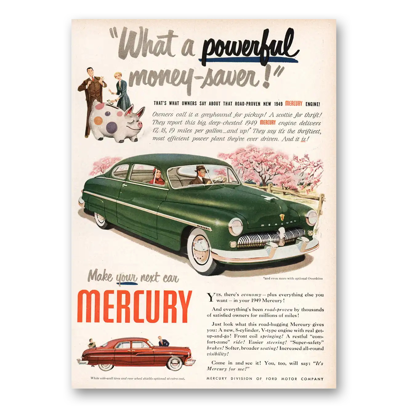 1949 Mercury What a Powerful Money Saver Vintage Magazine Print Ad