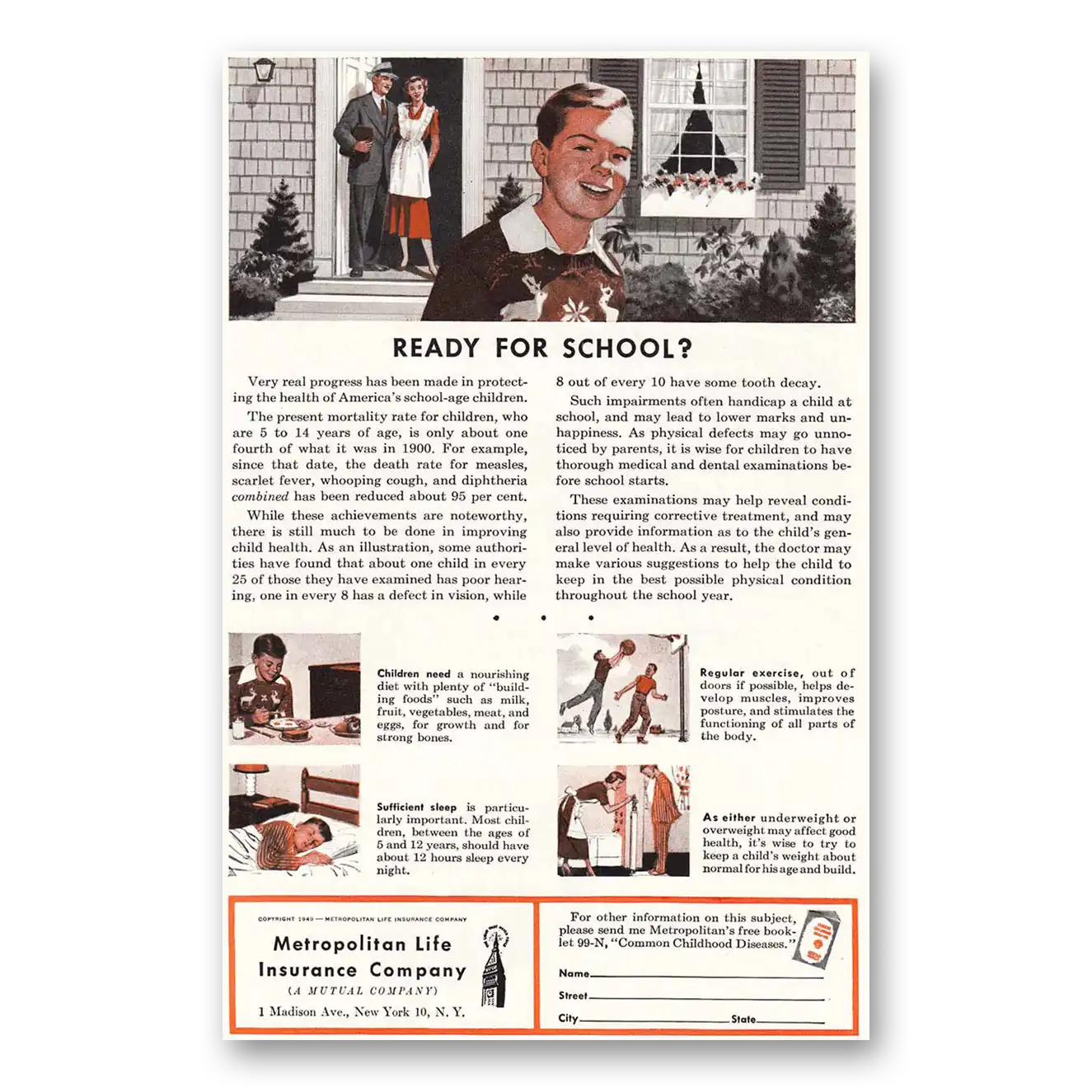 1949 Metropolitan Life Insurance Ready for School Vintage Magazine Print Ad