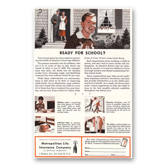 1949 Metropolitan Life Insurance Ready for School Vintage Magazine Print Ad