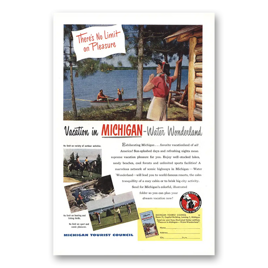 1949 Michigan Water Wonderland Cabin Vintage Magazine Print Ad