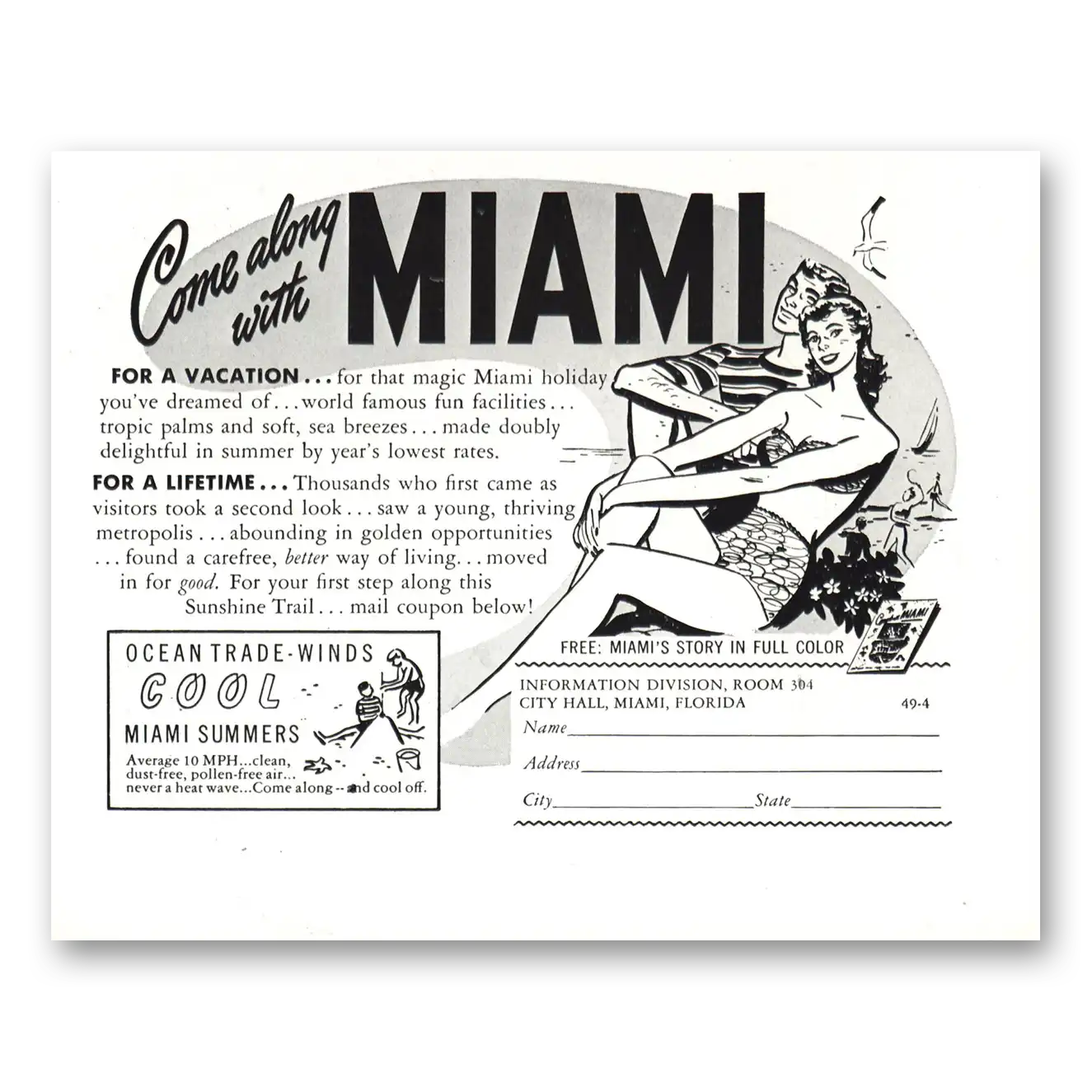 1949 Miami Florida Come Along With Miami Vintage Magazine Print Ad