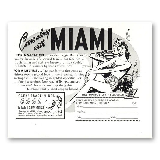 1949 Miami Florida Come Along With Miami Vintage Magazine Print Ad