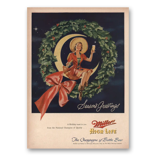 1949 Miller Beer Seasons Greetings Vintage Magazine Print Ad