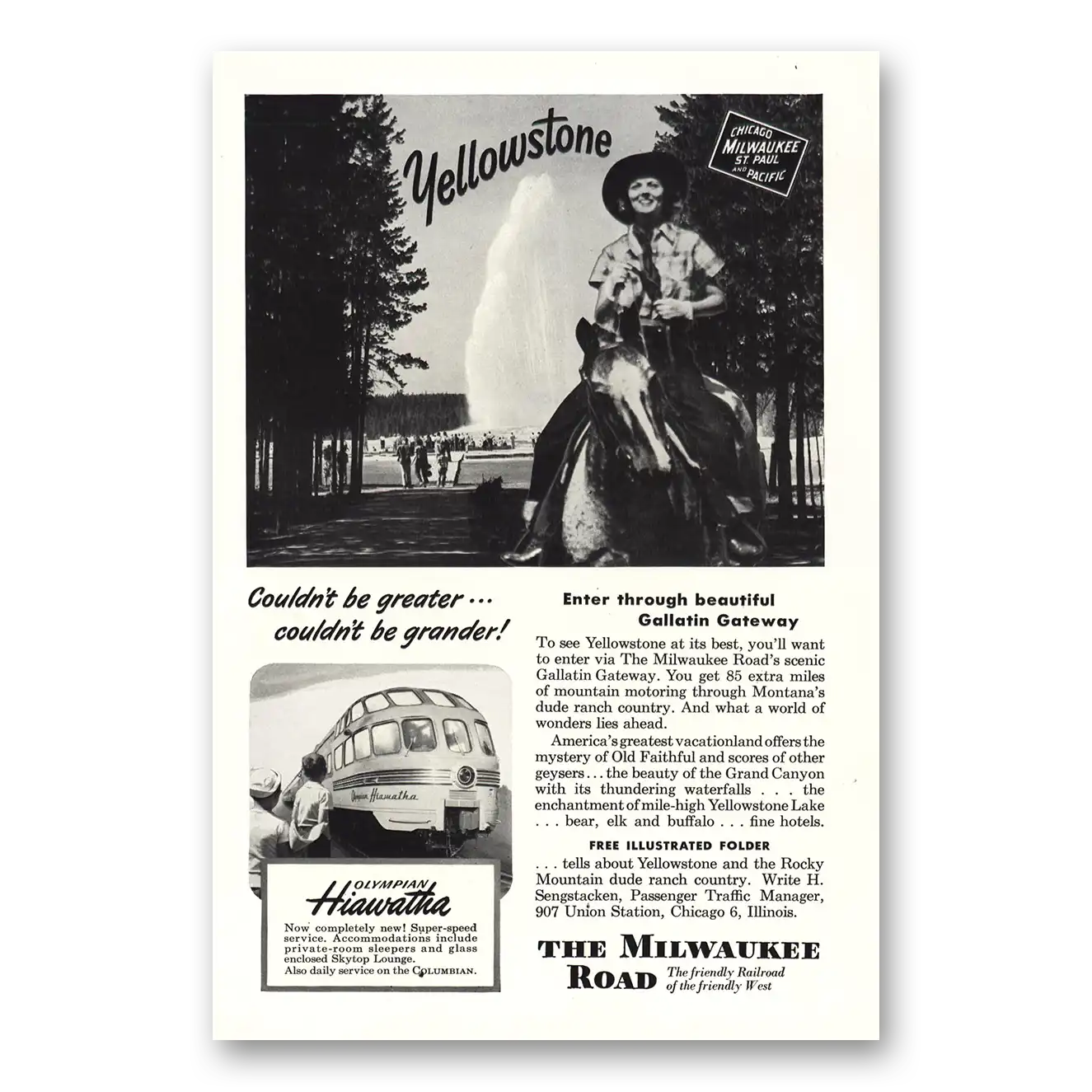 1949 Milwaukee Road Yellowstone Ranger Vintage Magazine Print Ad