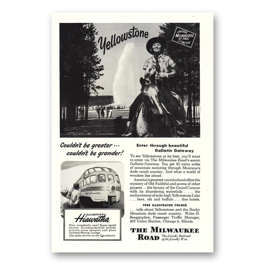 1949 Milwaukee Road Yellowstone Ranger Vintage Magazine Print Ad