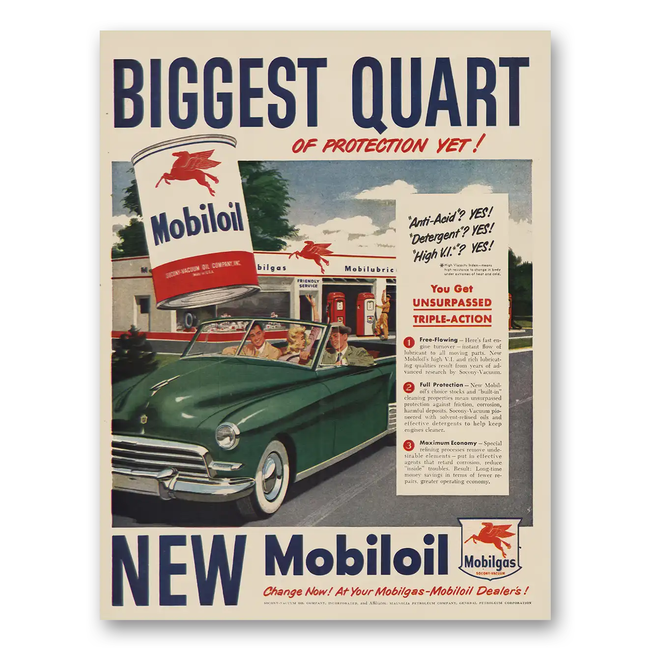 1949 Mobiloil Biggest Quart Vintage Magazine Print Ad