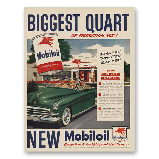 1949 Mobiloil Biggest Quart Vintage Magazine Print Ad