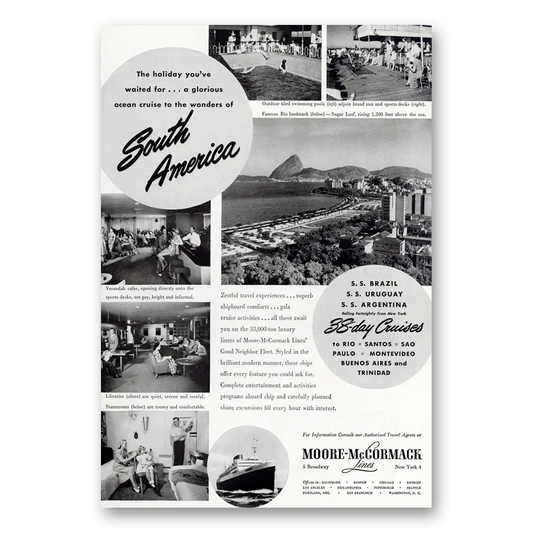 1949 Moore McCormack Lines Cruise South America Vintage Magazine Print Ad