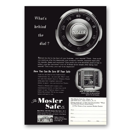 1949 Mosler Safe What's Behind the Dial Vintage Magazine Print Ad