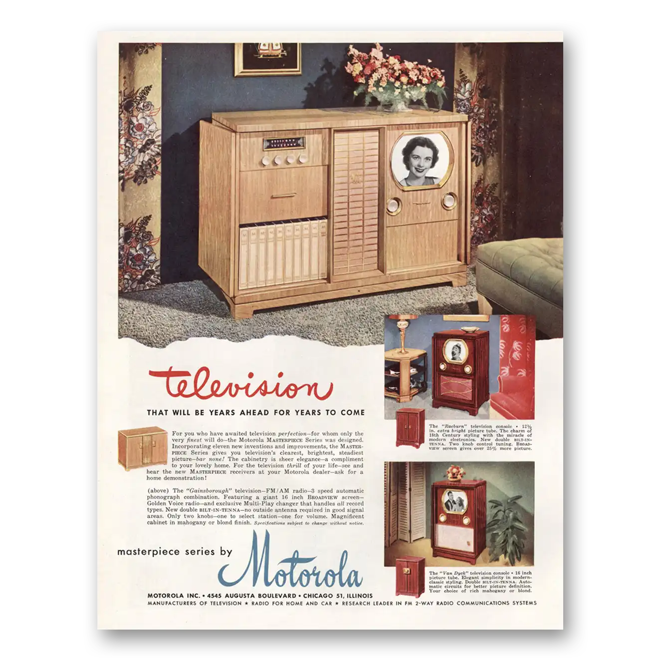 1949 Motorola Television Will Be Years Ahead Vintage Magazine Print Ad