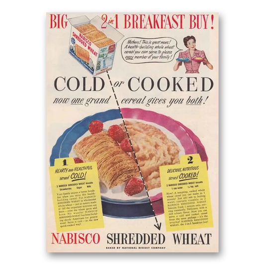 1949 Shredded Wheat Cold or Cooked Vintage Magazine Print Ad