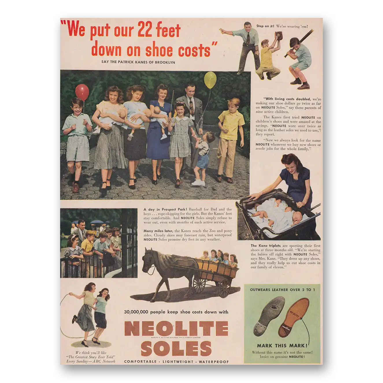 1949 Neolite Soles We Put Our 22 Feet Down Vintage Magazine Print Ad