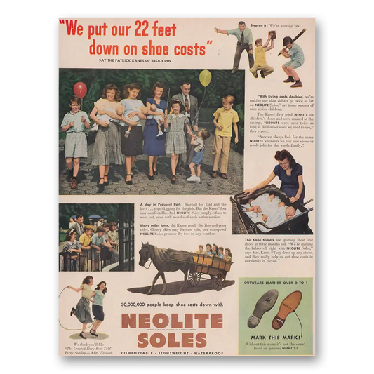 1949 Neolite Soles We Put Our 22 Feet Down Vintage Magazine Print Ad