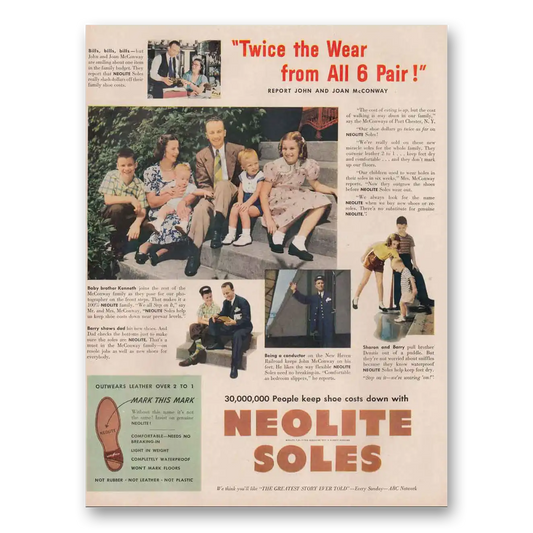 1949 Neolite Soles Twice the Wear Vintage Magazine Print Ad