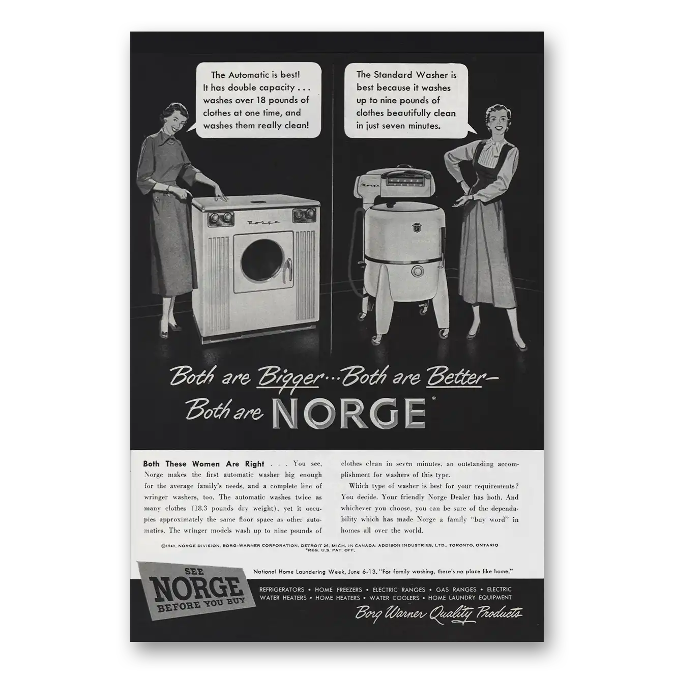 1949 Norge Washer Both These Women Are Right Vintage Magazine Print Ad