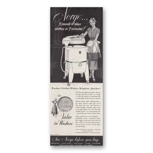 1949 Norge Washer Washing Machine 9 Pounds of Clean Clothes Vintage Magazine Print Ad