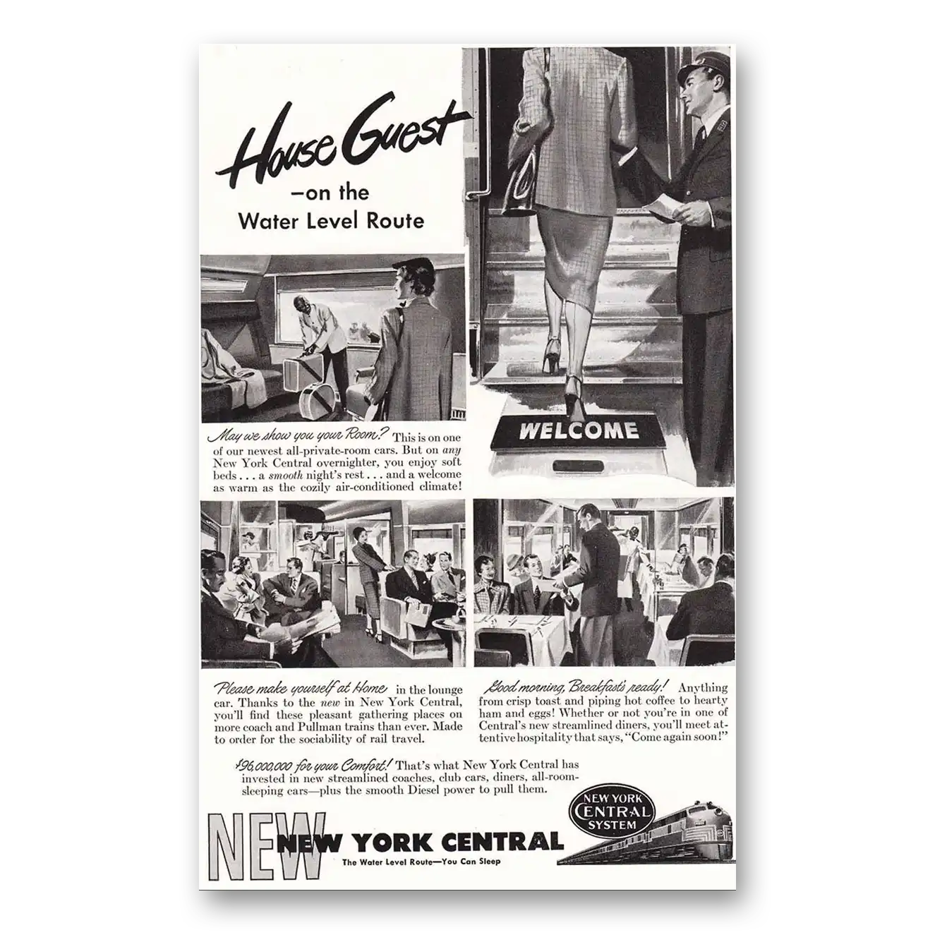 1949 New York Central Water Level Route House Guest Vintage Magazine Print Ad