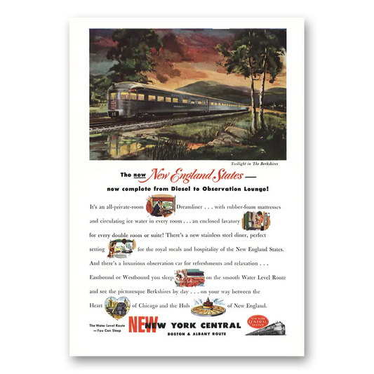 1949 New York Central Twilight in the Berkshires Vintage Magazine Print Ad