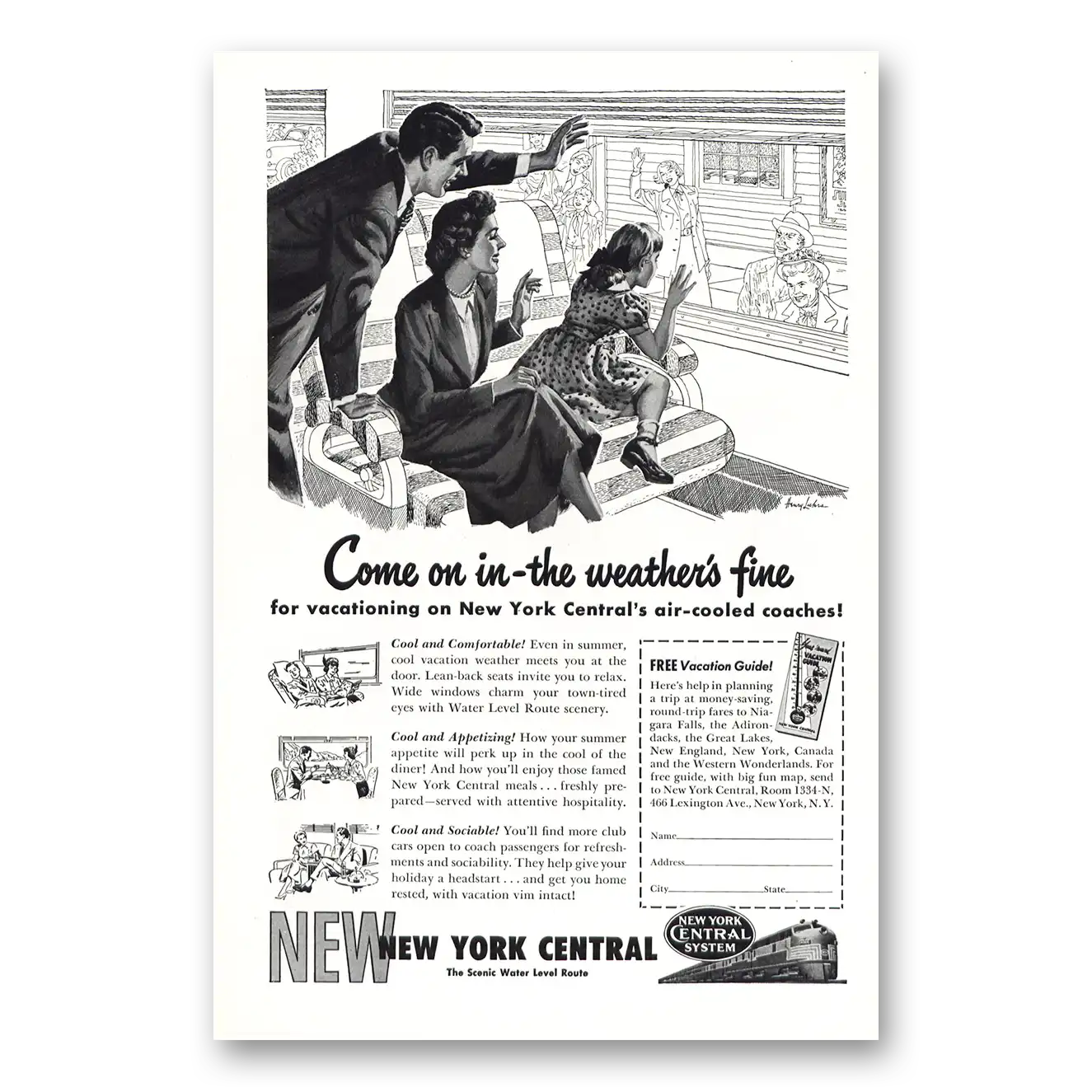 1949 New York Central Come On In Vintage Magazine Print Ad