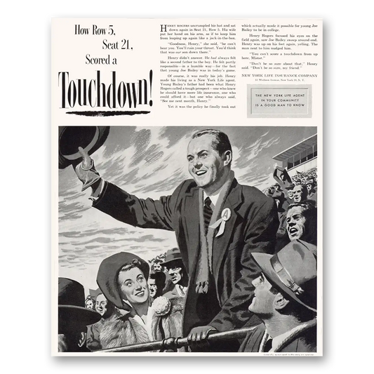 1949 New York Life Insurance Scored a Touchdown Vintage Magazine Print Ad