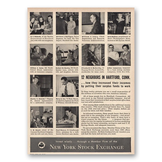 1949 New York Stock Exchange Neighbors In Hartford CT Vintage Magazine Print Ad