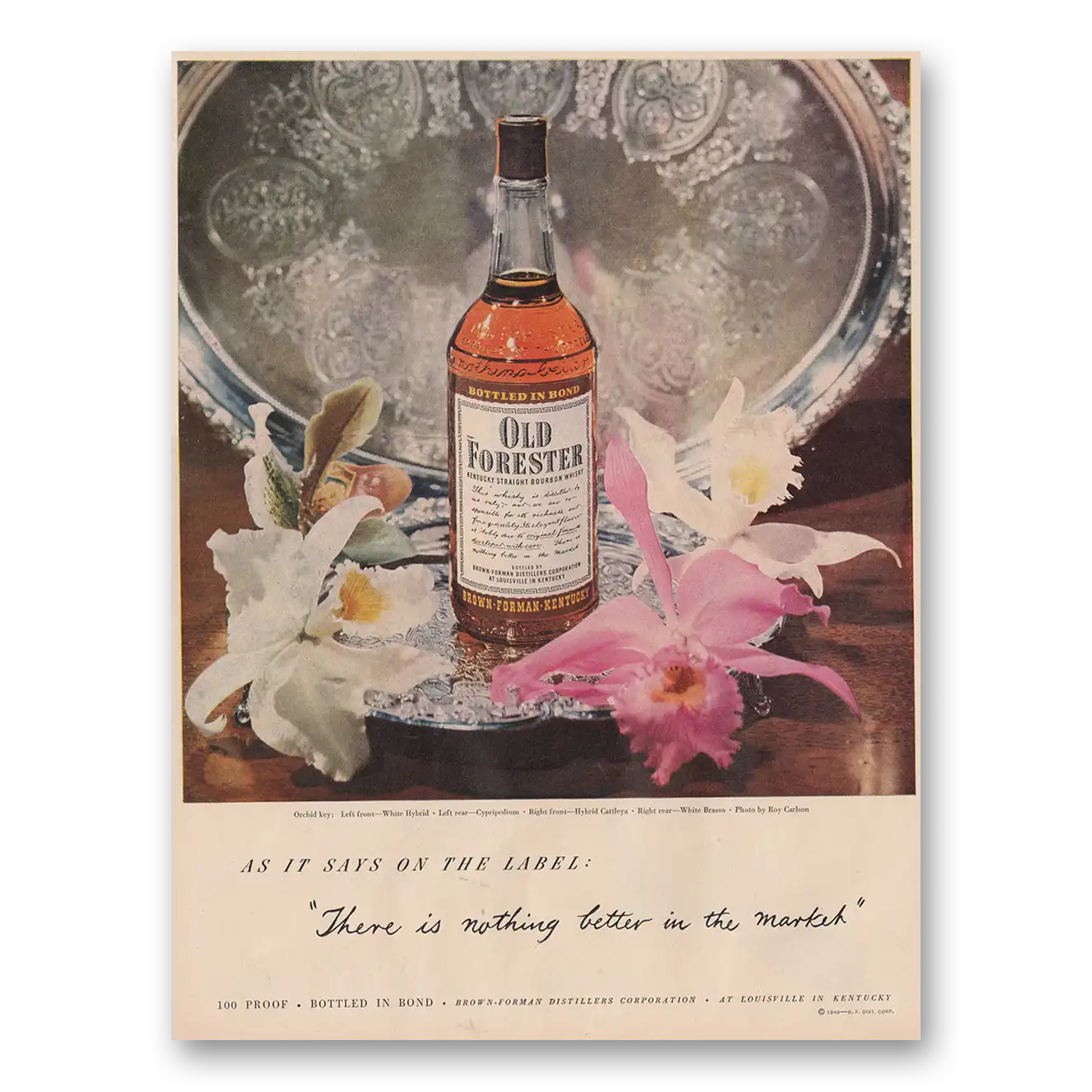 1949 Old Forester Whisky As It Says On the Label Vintage Magazine Print Ad