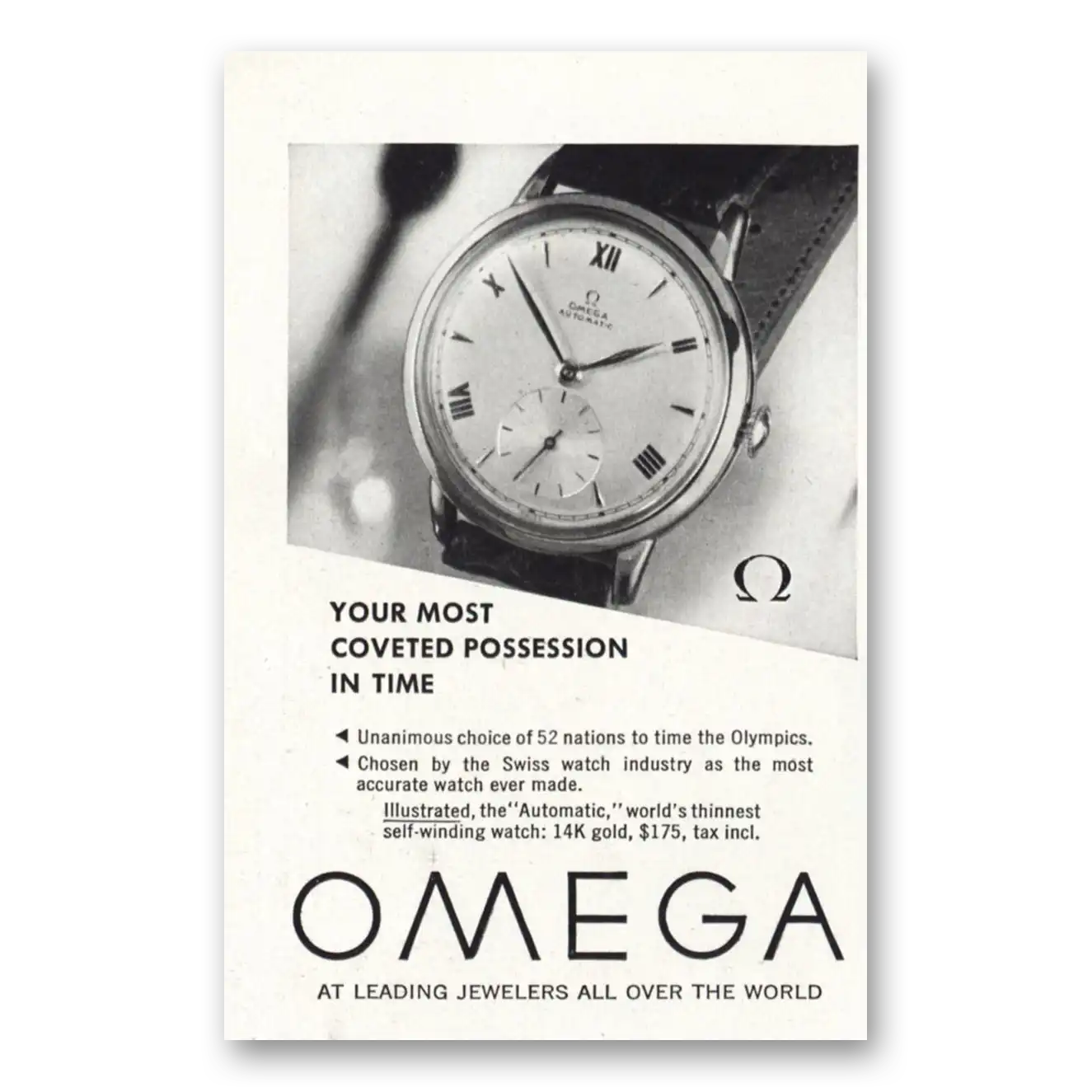 1949 Omega Watch Most Coveted Possession Vintage Magazine Print Ad