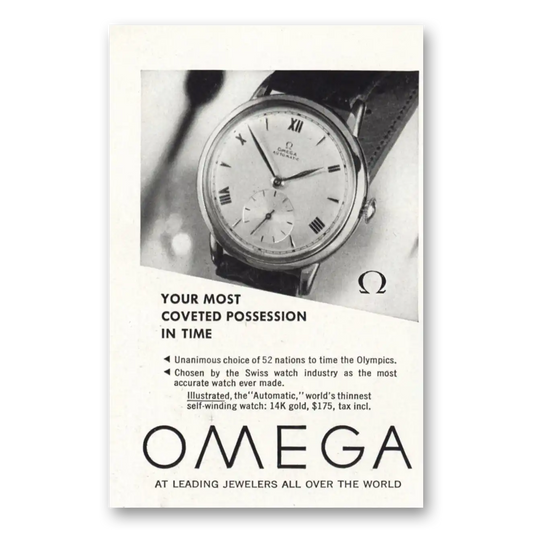 1949 Omega Watch Most Coveted Possession Vintage Magazine Print Ad