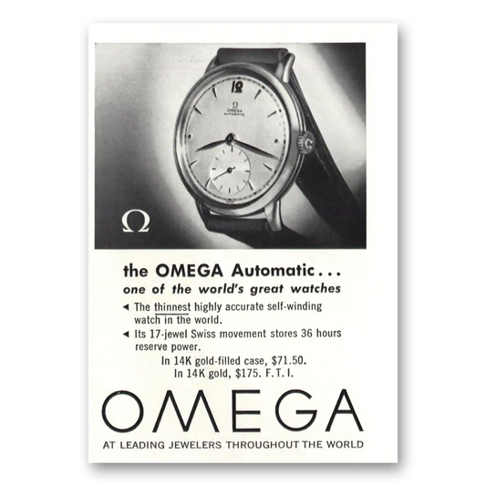 1949 Omega Watch Automatic Vintage Magazine Print Ad