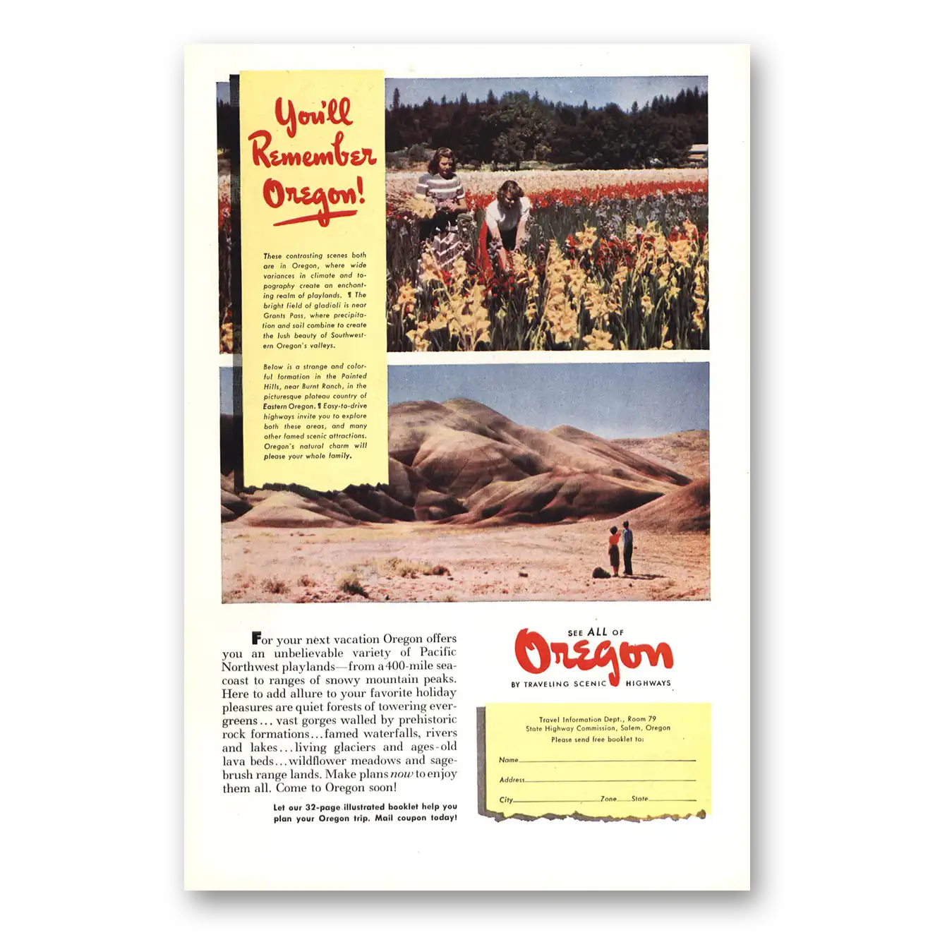 1949 Oregon Painted Hills Vintage Magazine Print Ad