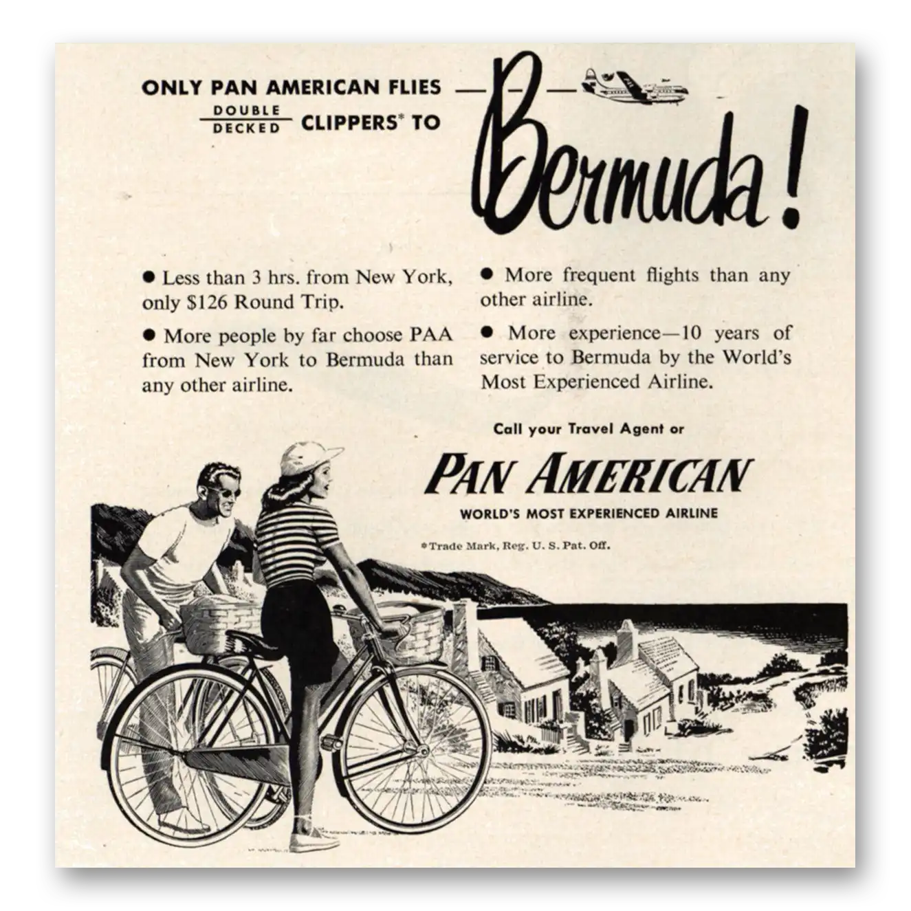 1949 Pan Am Clippers to Bermuda Vintage Magazine Print Ad