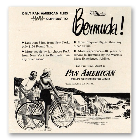 1949 Pan Am Clippers to Bermuda Vintage Magazine Print Ad