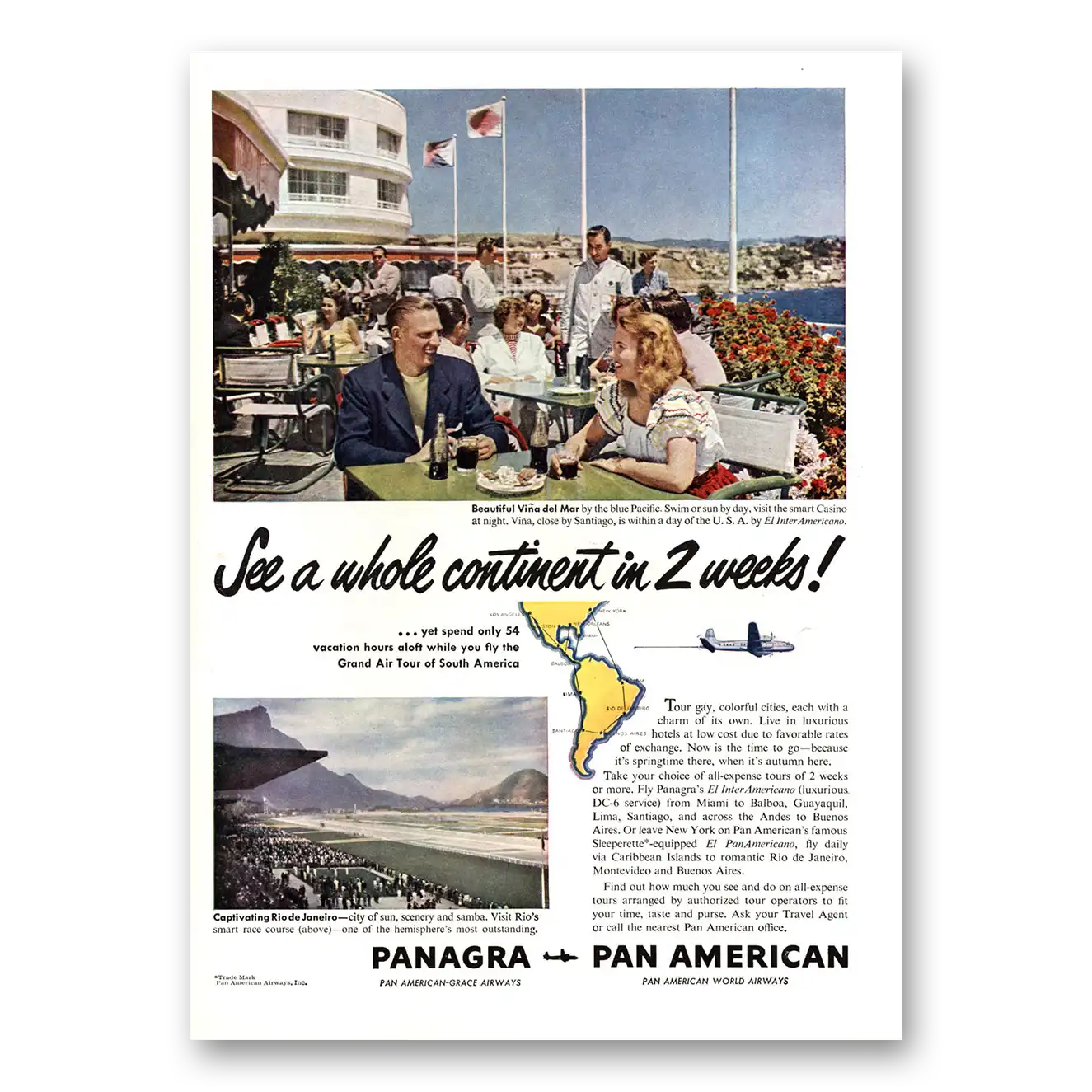 1949 Pan Am See Whole Continent Vintage Magazine Print Ad