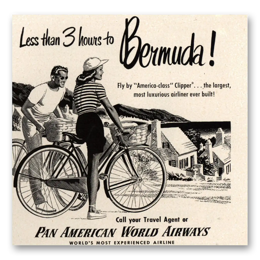 1949 Pan Am Less Than 3 Hours to Bermuda Vintage Magazine Print Ad