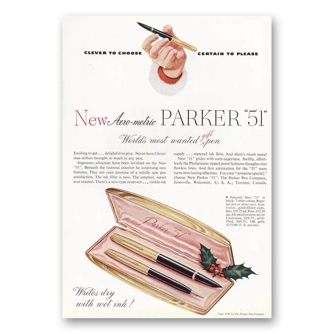 1949 Parker 51 Pen Aero Metric Parker 51 Vintage Magazine Print Ad