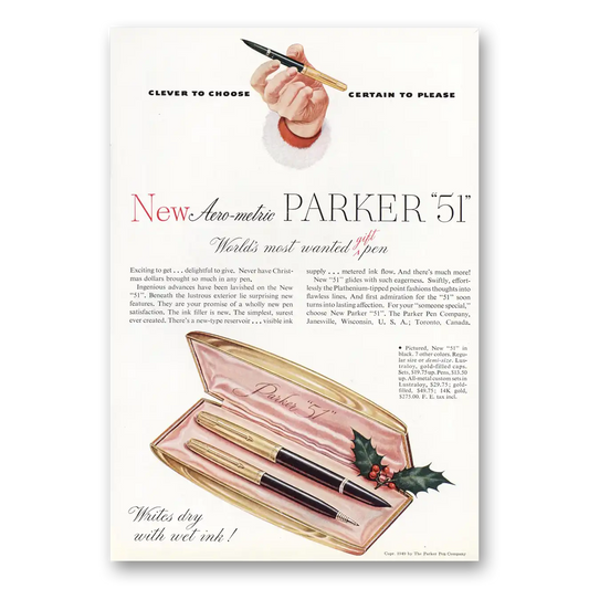 1949 Parker 51 Pen Aero Metric Parker 51 Vintage Magazine Print Ad