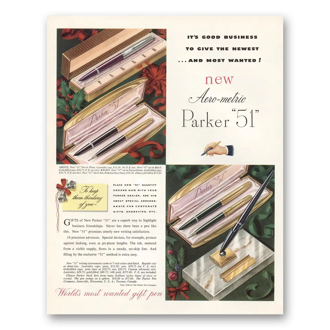 1949 Parker 51 Pen Aero Metric Its Good Business Vintage Magazine Print Ad