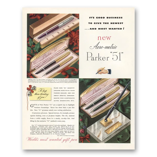 1949 Parker 51 Pen Aero Metric Its Good Business Vintage Magazine Print Ad