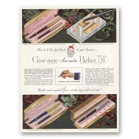 1949 Parker 51 Pen Aero Metric Pen Be the Best Santa Vintage Magazine Print Ad