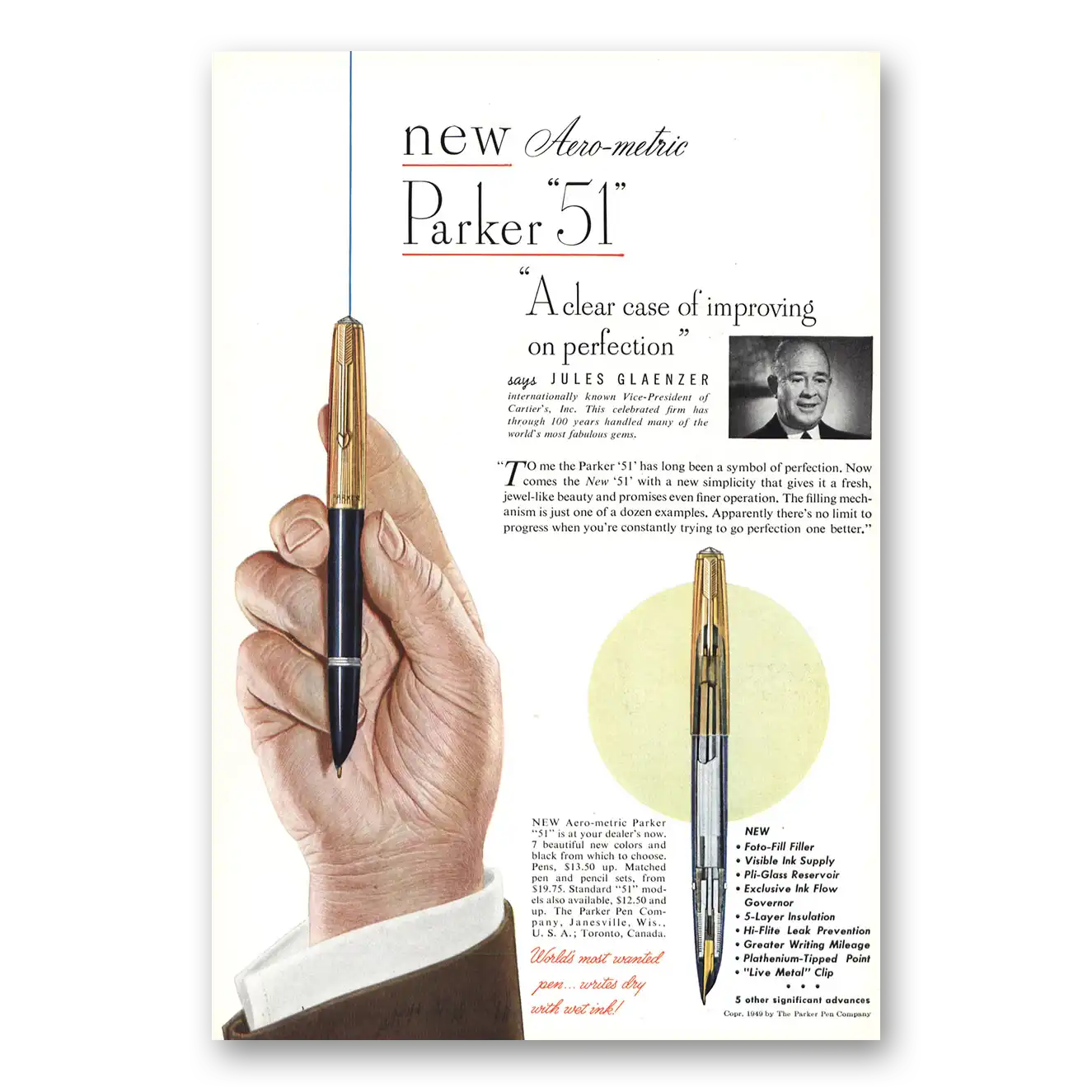 1949 Parker 51 Pen Jules Glaenzer Vintage Magazine Print Ad